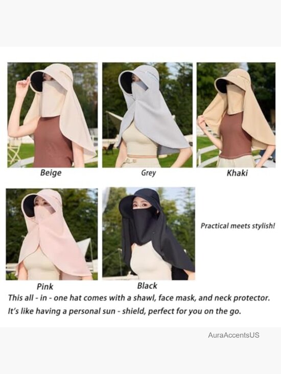 UPF50+ Sun Hat with Face Mask & Shawl, Large Brim, Lightweight, Outdoor main image 4